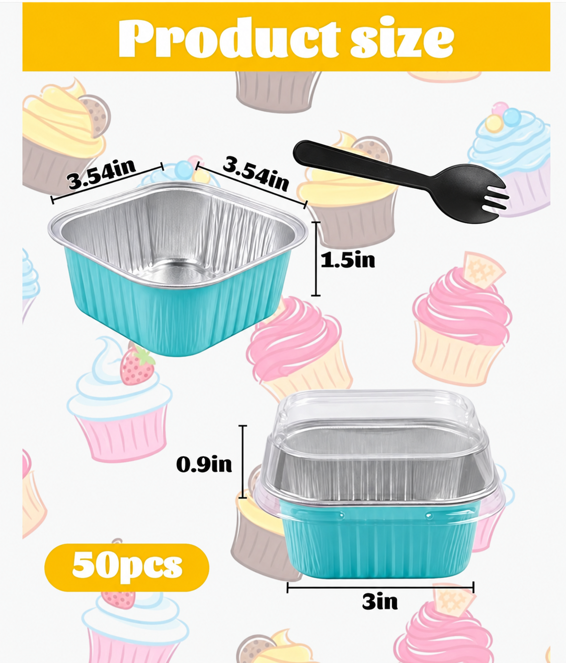 Mini Cake Pans with Lids, Square, 50 Pack, 5 oz, Blue Square-5oz-50pcs