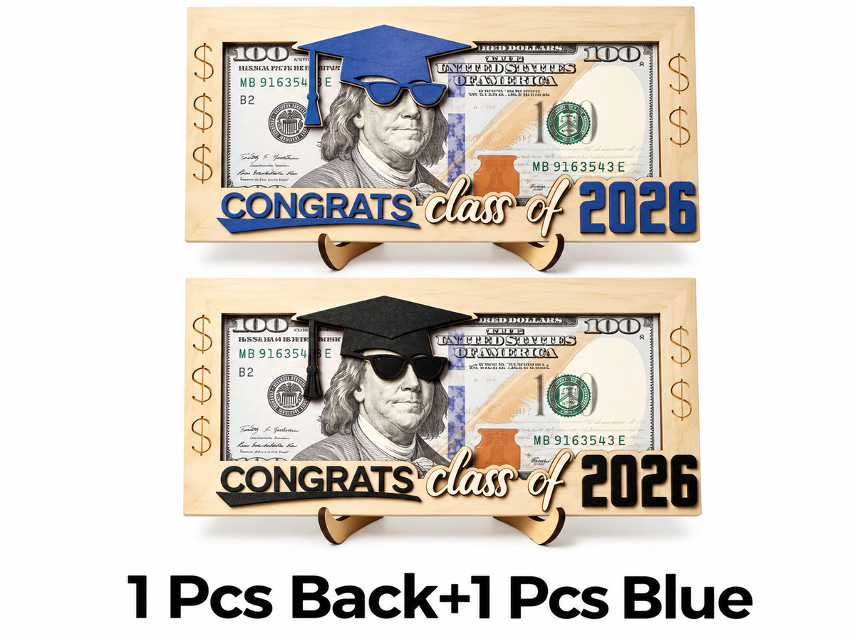2-Pack Class of 2026 Wooden Graduation Money Holder Set – Black & Blue Cash Gift Frames
