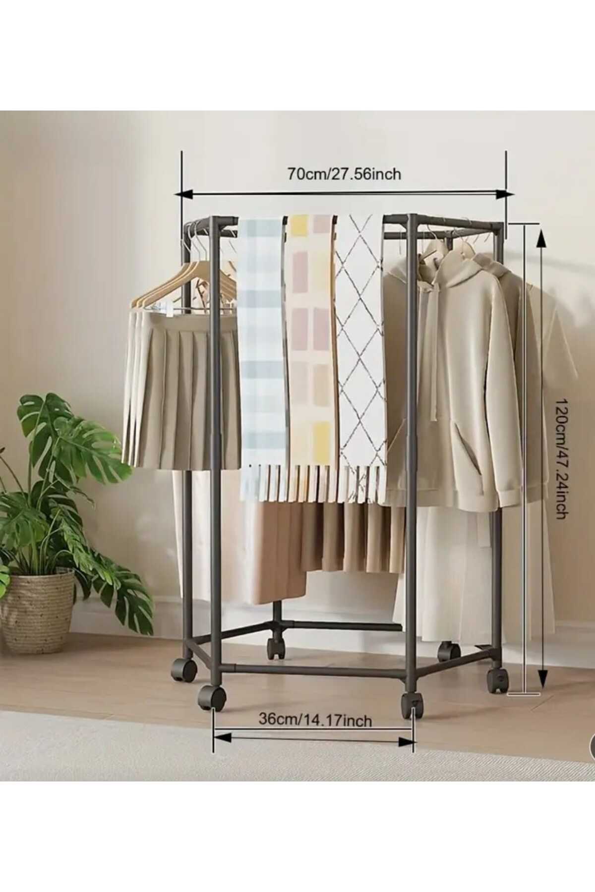 360° Rotating Clothing Rack with Wheels - 6 Tier Carbon Steel Organizer