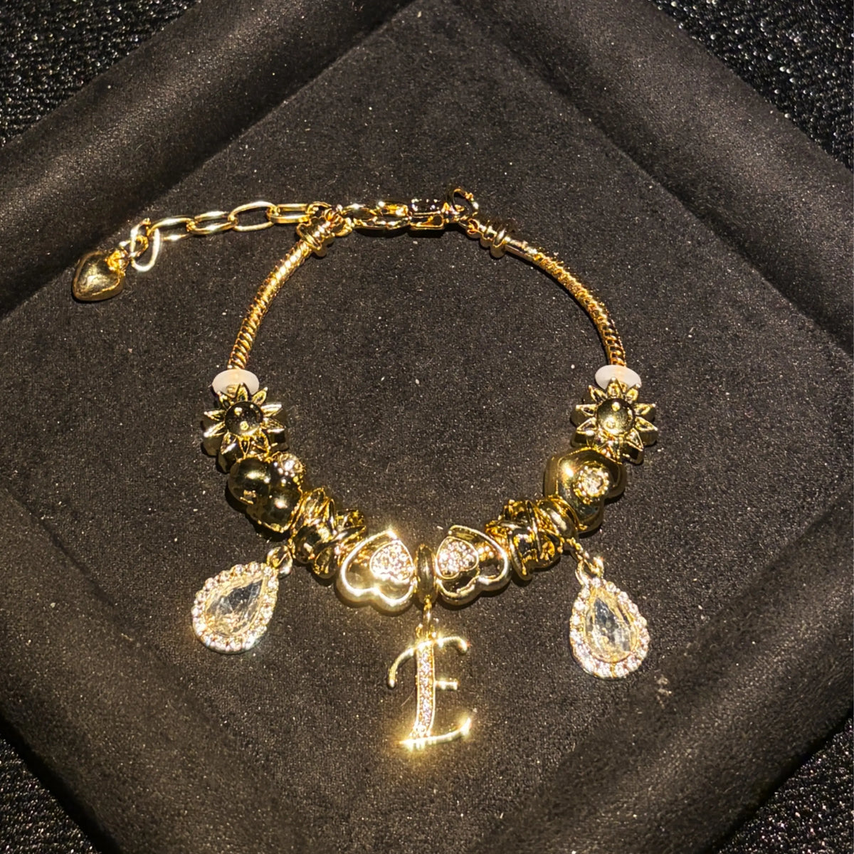 Women's Gold-Tone Mixed Charm Beaded Bracelet - A-Z Initial Letters Available, Fashion Costume Jewelry Gift