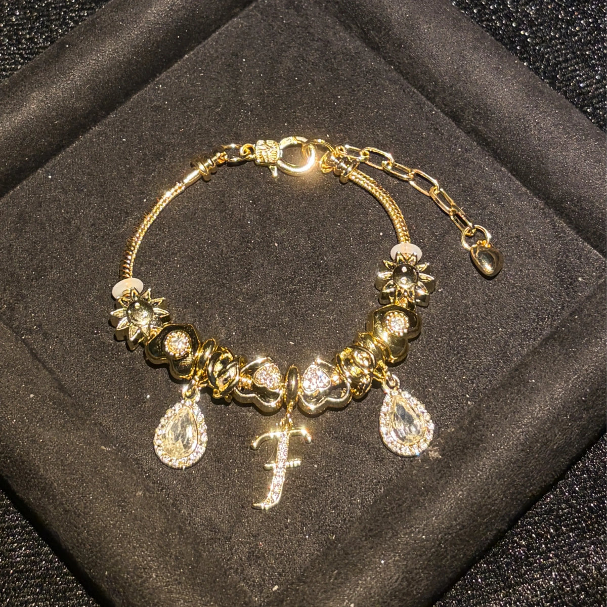 Women's Gold-Tone Mixed Charm Beaded Bracelet - A-Z Initial Letters Available, Fashion Costume Jewelry Gift