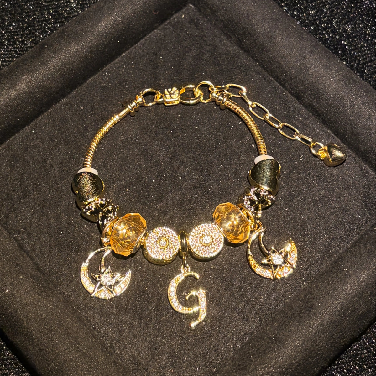 Women's Gold-Tone Mixed Charm Beaded Bracelet - A-Z Initial Letters Available, Fashion Costume Jewelry Gift