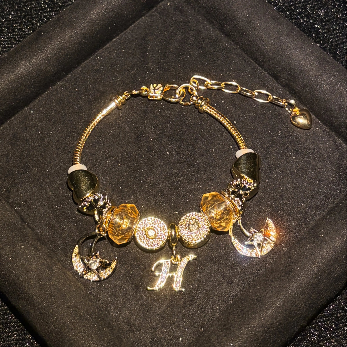 Women's Gold-Tone Mixed Charm Beaded Bracelet - A-Z Initial Letters Available, Fashion Costume Jewelry Gift