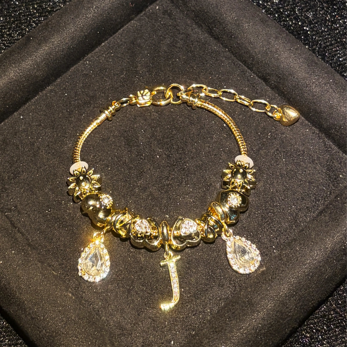 Women's Gold-Tone Mixed Charm Beaded Bracelet - A-Z Initial Letters Available, Fashion Costume Jewelry Gift