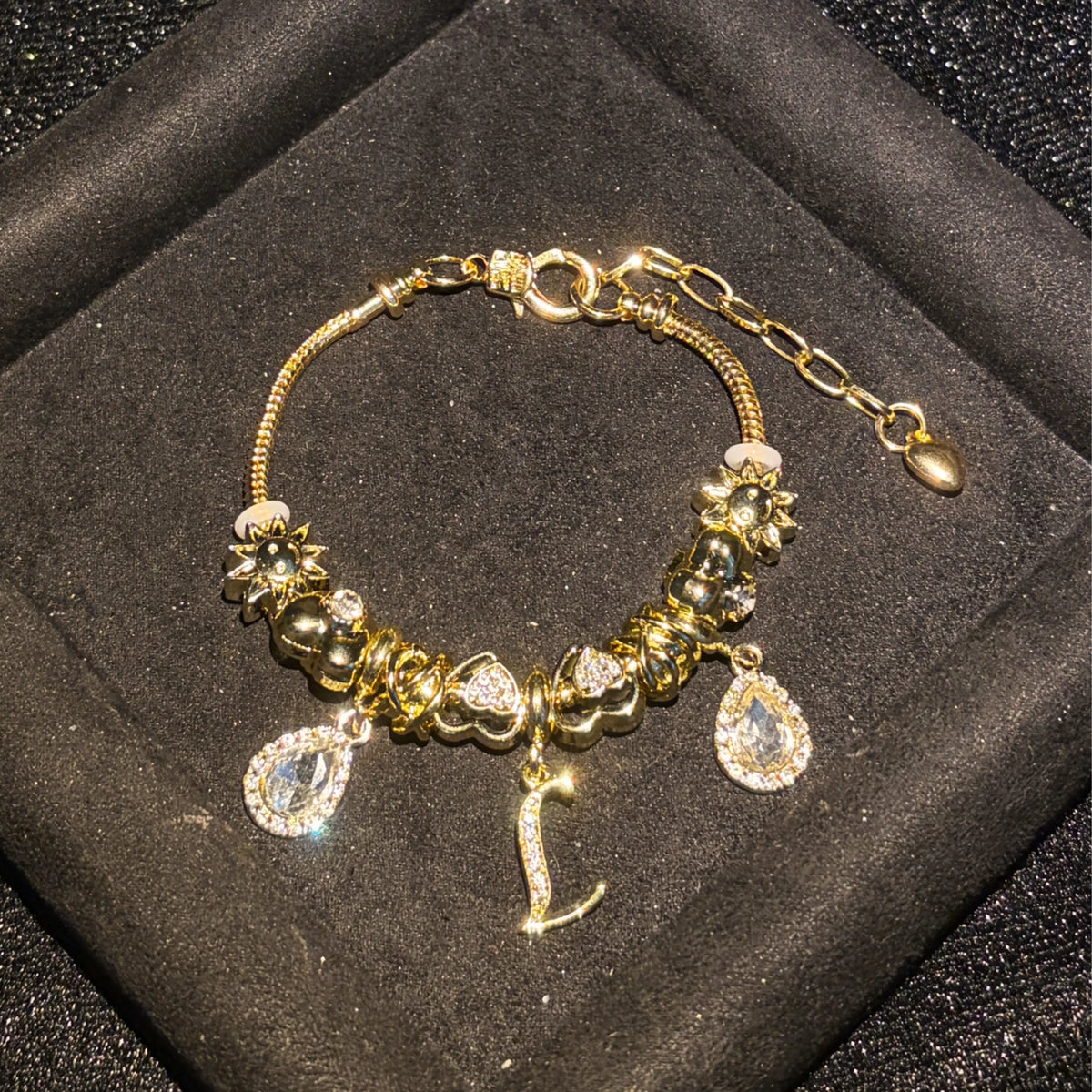 Women's Gold-Tone Mixed Charm Beaded Bracelet - A-Z Initial Letters Available, Fashion Costume Jewelry Gift