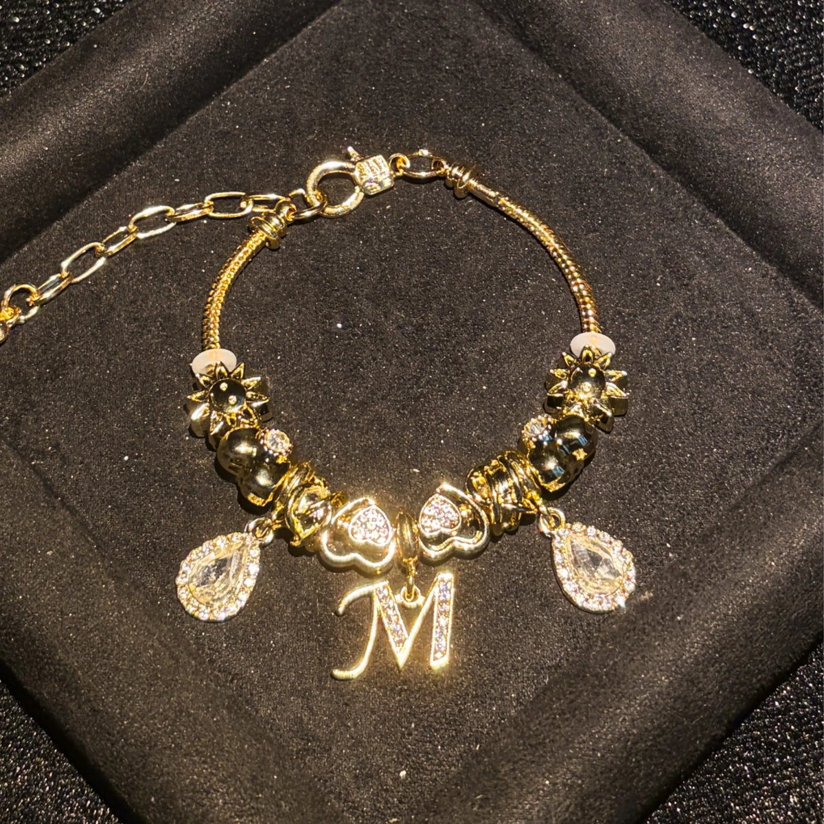 Women's Gold-Tone Mixed Charm Beaded Bracelet - A-Z Initial Letters Available, Fashion Costume Jewelry Gift