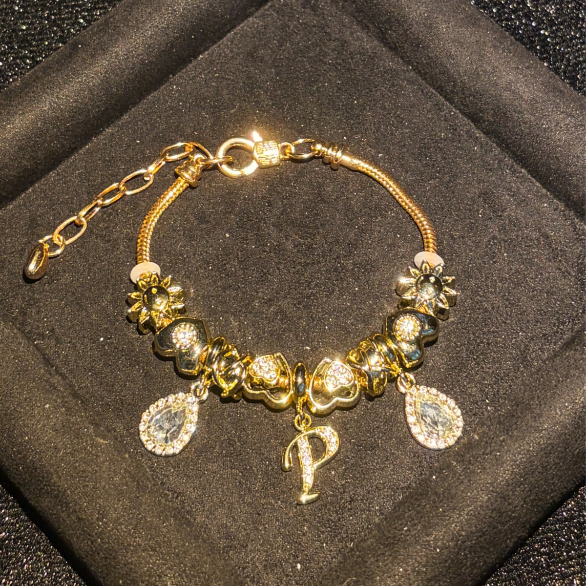 Women's Gold-Tone Mixed Charm Beaded Bracelet - A-Z Initial Letters Available, Fashion Costume Jewelry Gift
