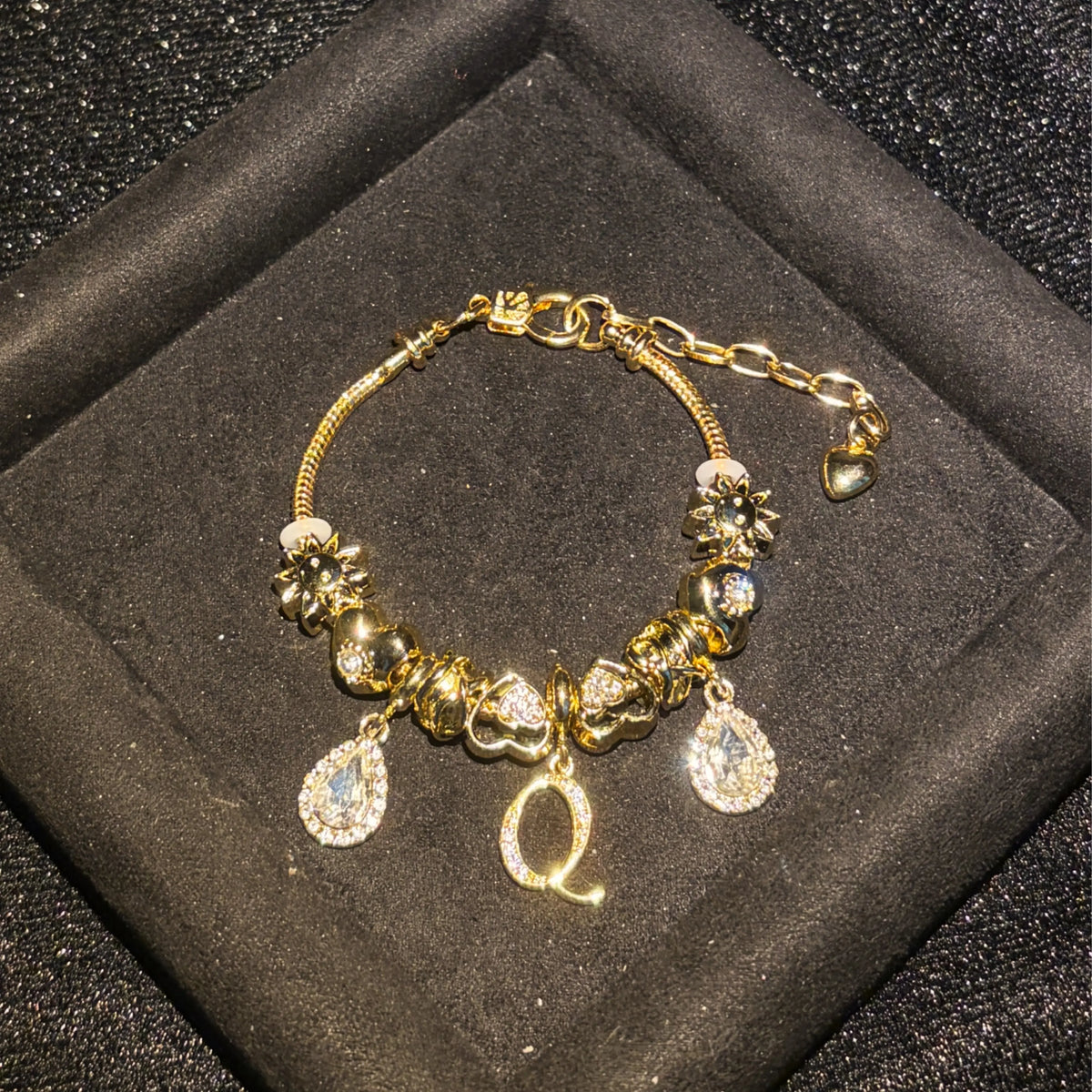 Women's Gold-Tone Mixed Charm Beaded Bracelet - A-Z Initial Letters Available, Fashion Costume Jewelry Gift