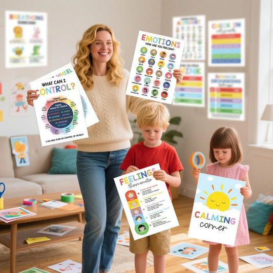 12-Piece Calming Corner Posters for Kids – Mental Health, Emotions Chart, Coping Skills, Breathing Exercises & Feelings Wheel for Classroom and Home