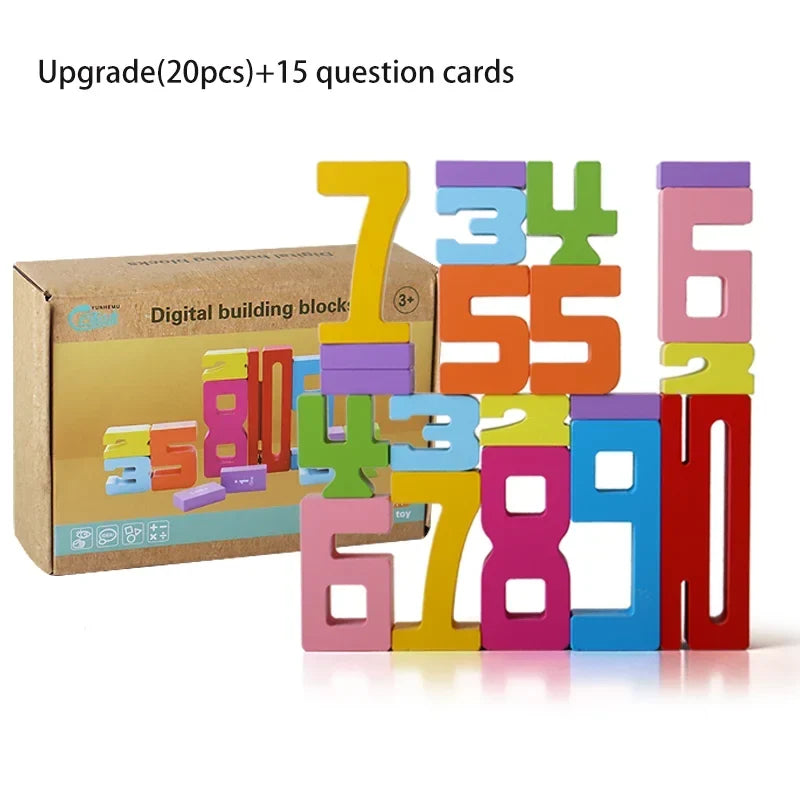 20PCS Digital Building Blocks – Colorful Wooden Number Stacking Toy, Montessori Math Learning Set