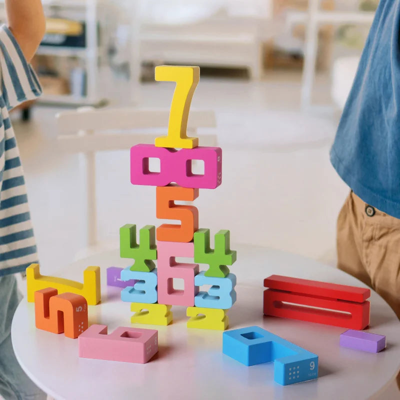 20PCS Digital Building Blocks – Colorful Wooden Number Stacking Toy, Montessori Math Learning Set