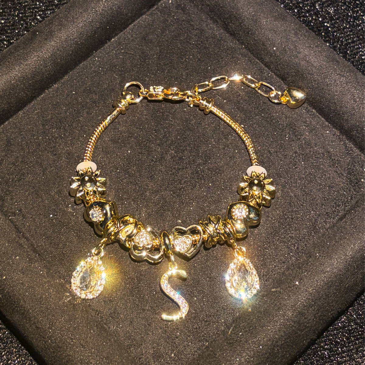 Women's Gold-Tone Mixed Charm Beaded Bracelet - A-Z Initial Letters Available, Fashion Costume Jewelry Gift