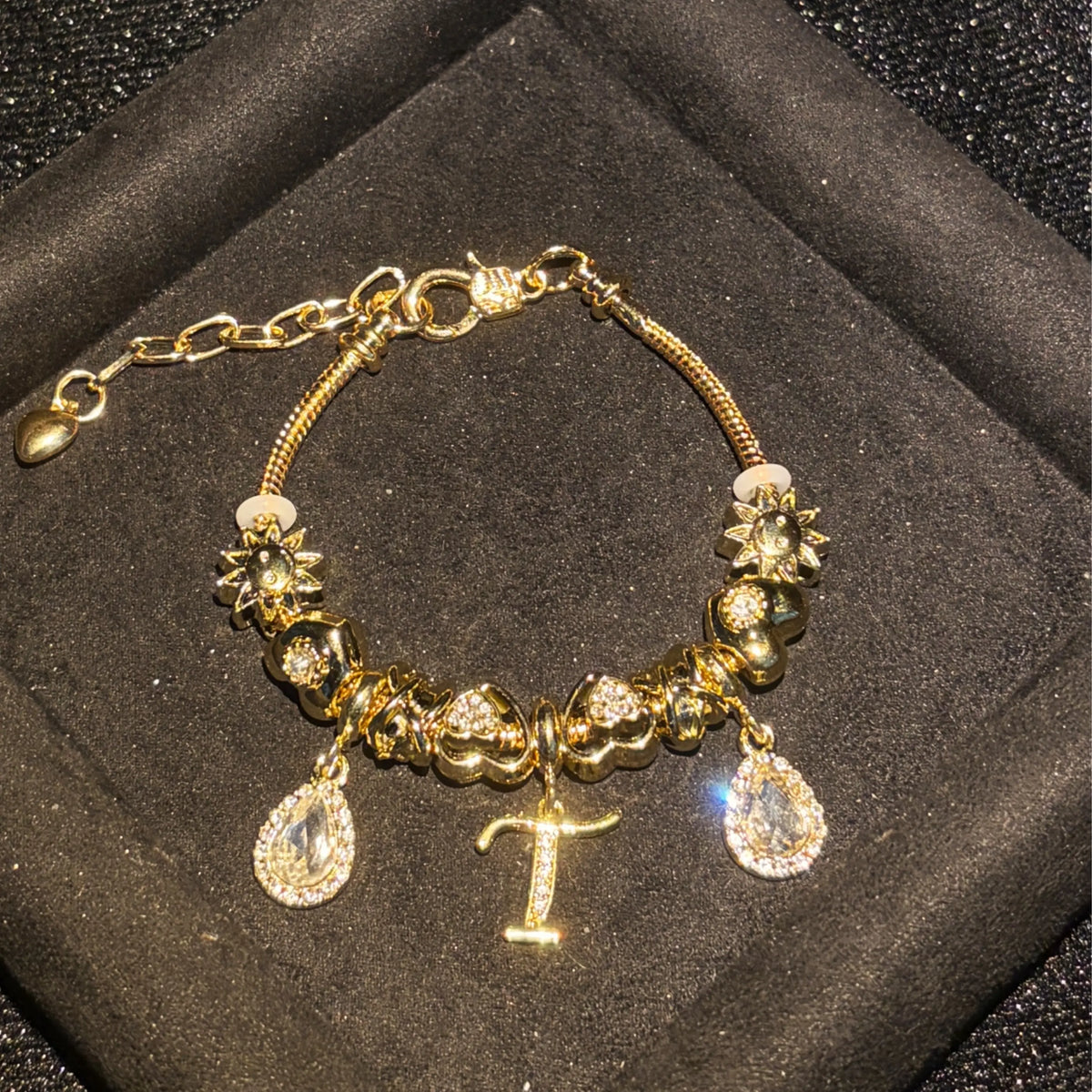 Women's Gold-Tone Mixed Charm Beaded Bracelet - A-Z Initial Letters Available, Fashion Costume Jewelry Gift