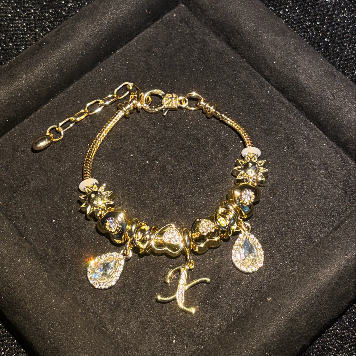 Women's Gold-Tone Mixed Charm Beaded Bracelet - A-Z Initial Letters Available, Fashion Costume Jewelry Gift