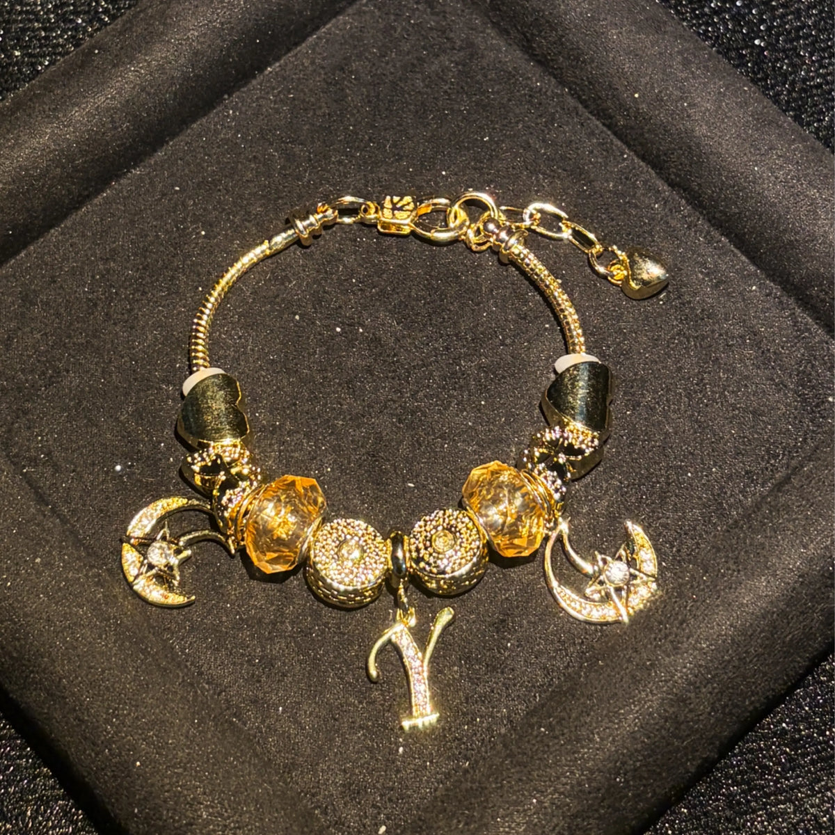Women's Gold-Tone Mixed Charm Beaded Bracelet - A-Z Initial Letters Available, Fashion Costume Jewelry Gift