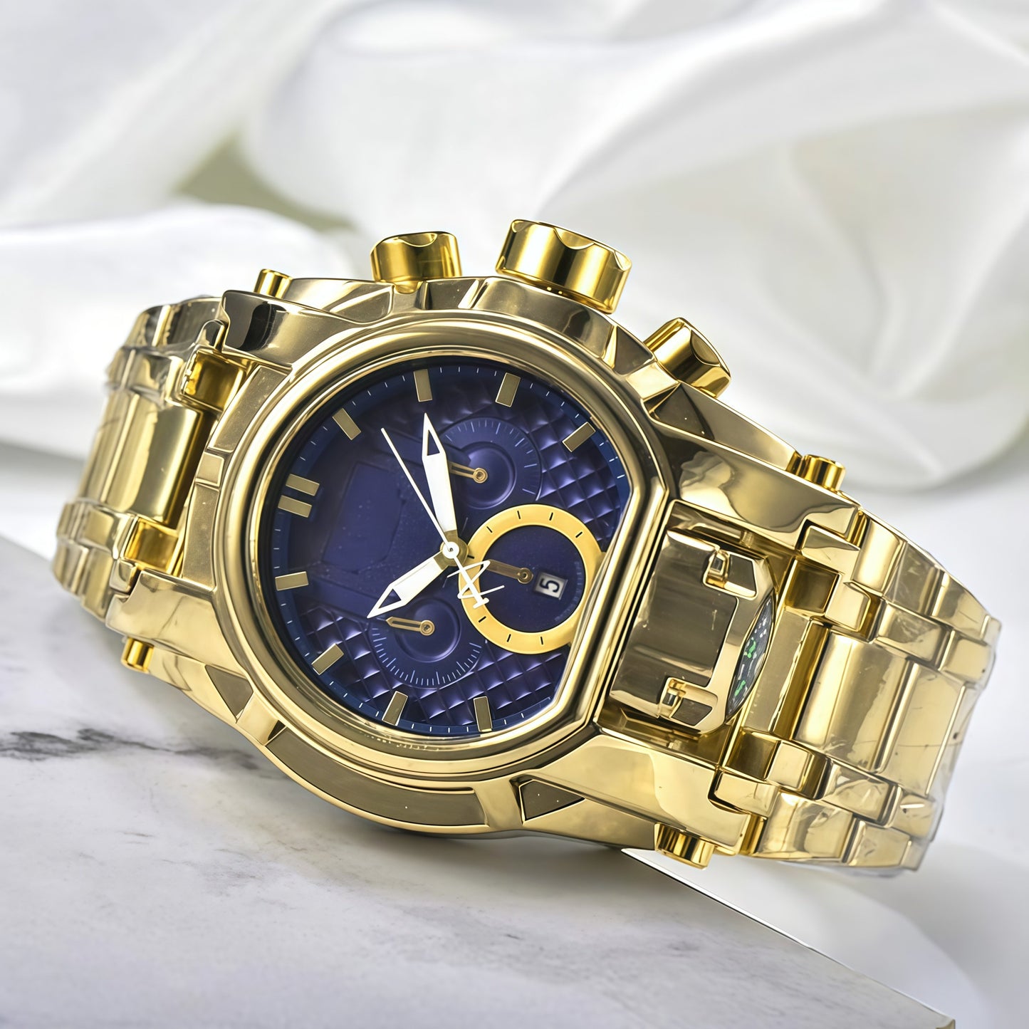 Men's Heavy-Duty Oversized Dial Gold Tactical ⚓ Adventure Watch - Built-in 🧭 Navigation Compass