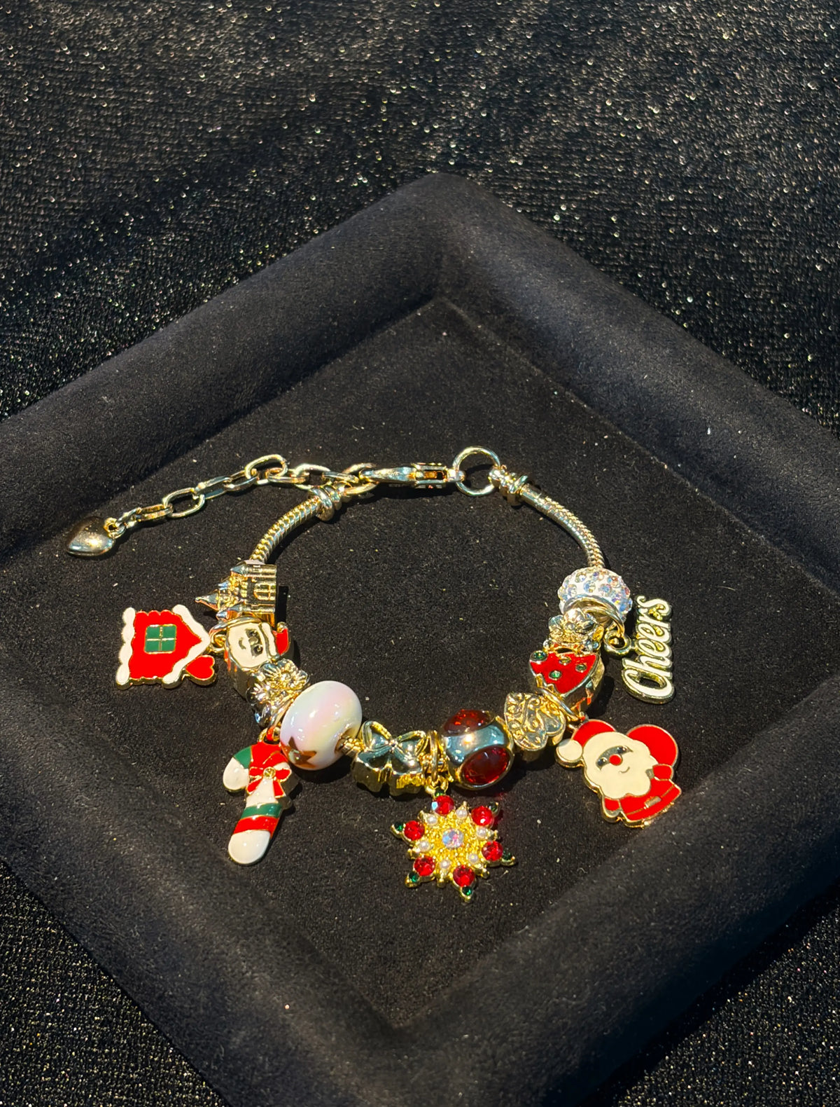 Women’s Gold-Tone Adjustable Snake Chain Bracelet with Christmas Themed Pendant - Stackable Holiday Gift Costume Jewelry