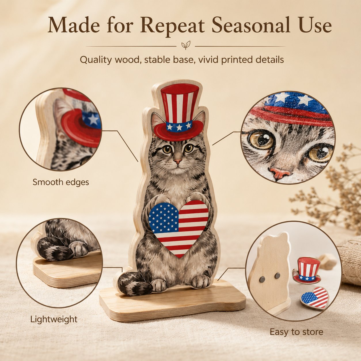 🔥 Last Day 51% OFF - Interchangeable Magnetic Seasonal Cat Wooden Tabletop Decor Set