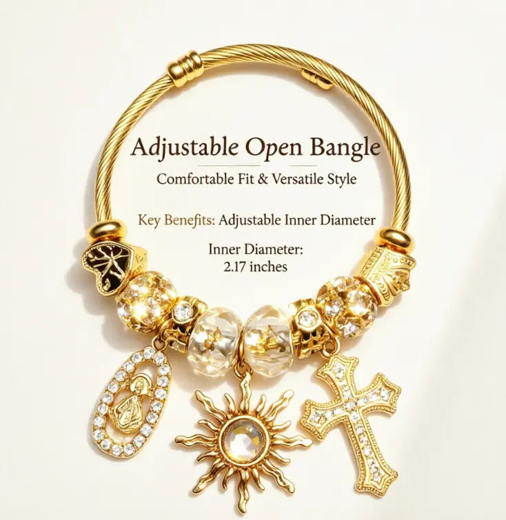 Gold Tone Cross Charm Bracelet for Women, Vintage Sun Pendant Crystal Beaded Bracelet, Elegant Faith Inspired Jewelry Gift Exquisite Bracelet Bead Bracelets