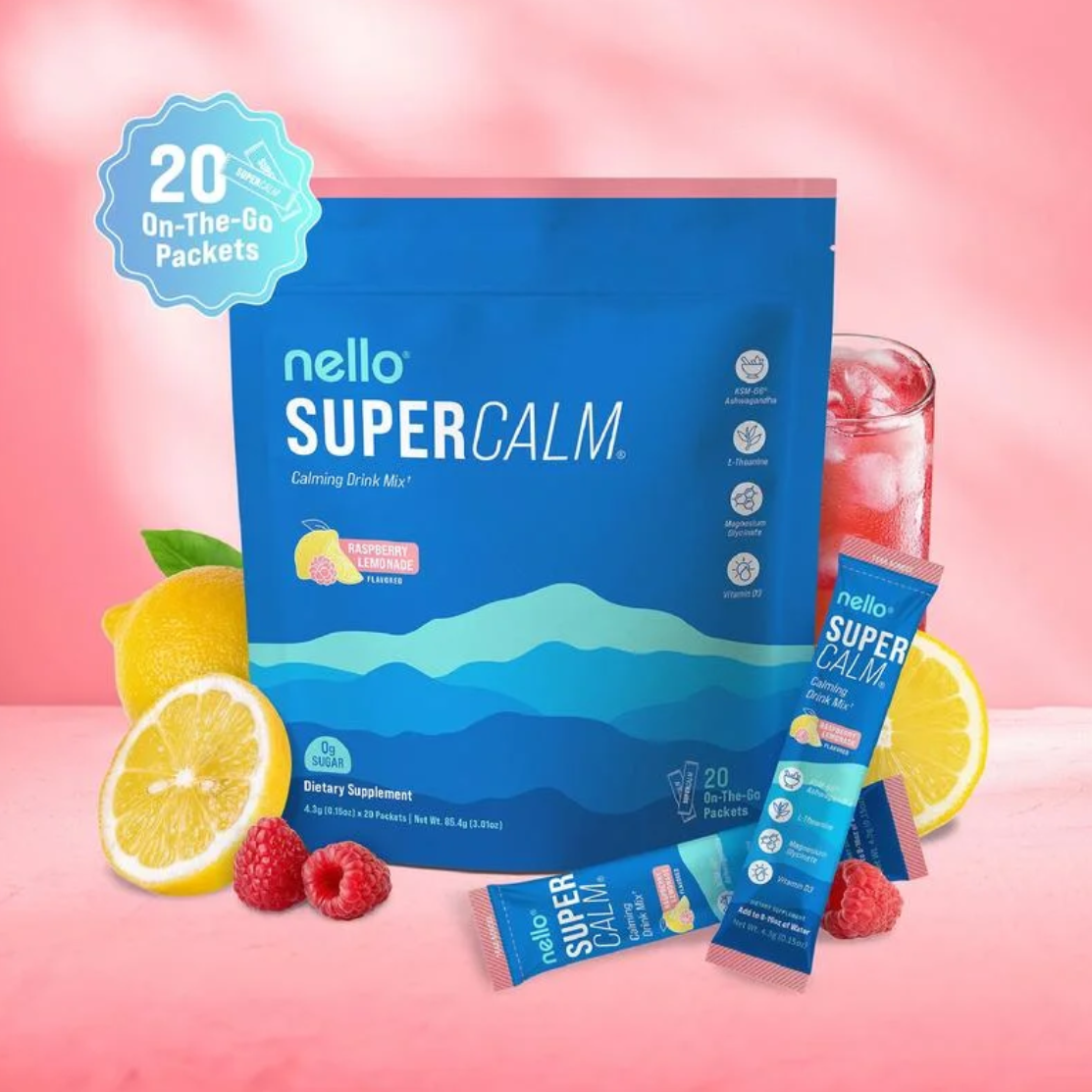 Nello Supercalm – Calming Drink Mix with KSM-66 Ashwagandha, Vitamin D3, Magnesium & L-Theanine – Supports Cortisol Balance, Mood & Sleep, Helps Manage Occasional Stress (20 Servings)