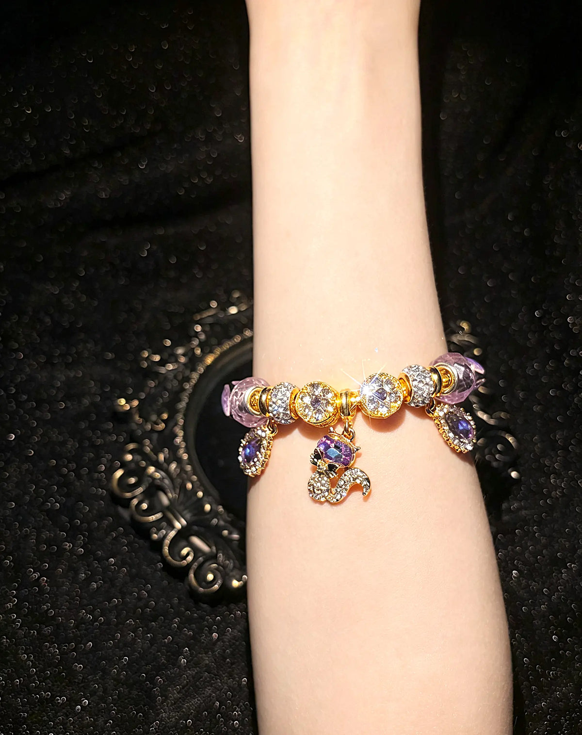 Women’s Sparkling Fox Charm Beaded Bracelet, Multicolor Crystal Rhinestone Snake Chain Bracelet, Dainty Statement Jewelry Gift for Women & Teen Girls