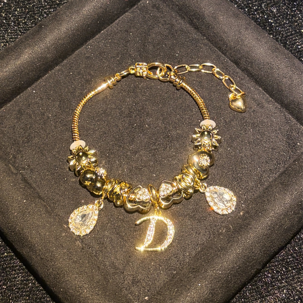 Women's Gold-Tone Mixed Charm Beaded Bracelet - A-Z Initial Letters Available, Fashion Costume Jewelry Gift