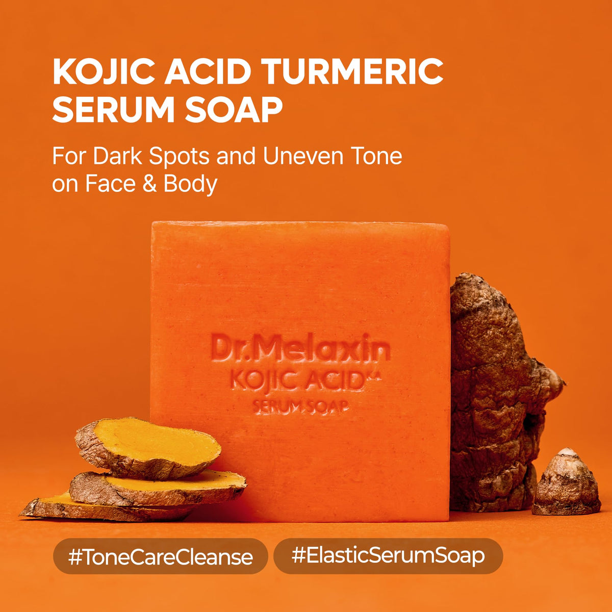 Dr.Melaxin Kojic Acid Turmeric Serum Soap — 1 Bar Facial & Body Cleansing Bar with Niacinamide for Uneven Skin Tone