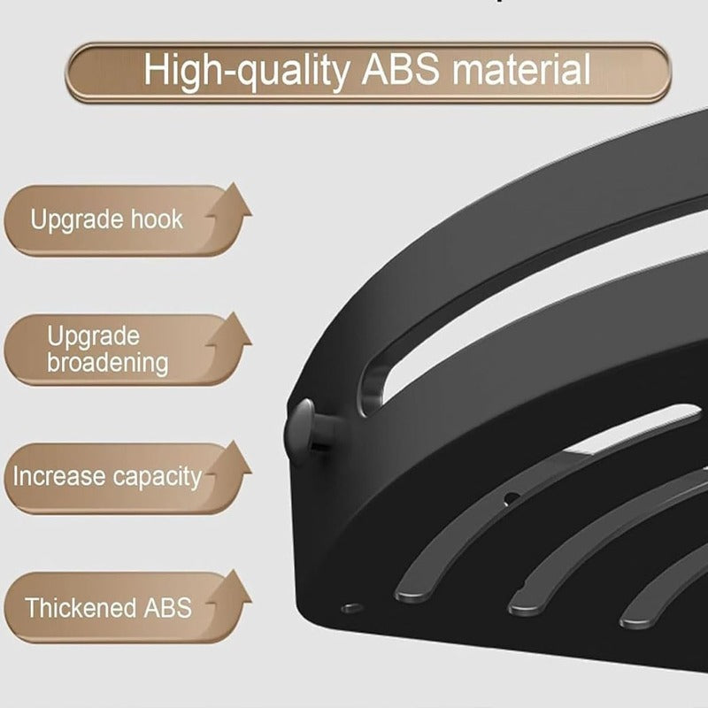 **3-Tier Black Corner Shower Shelf, No-Drill Adhesive Bathroom Organizer with Hooks