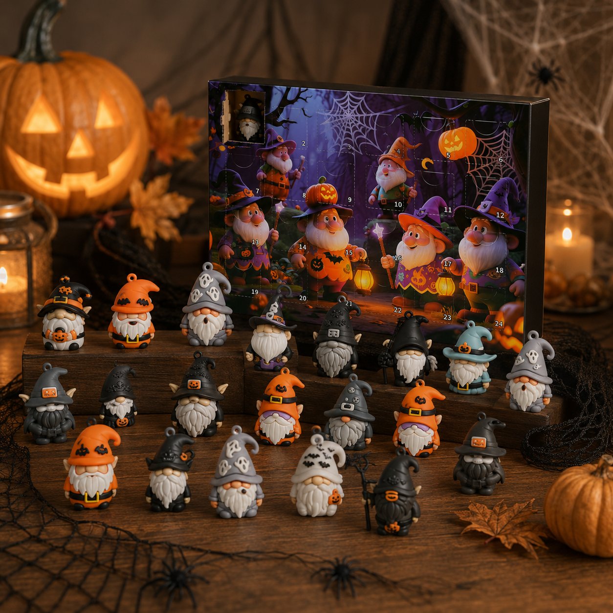 🔥LAST DAY 50% OFF - 24 Days of Halloween Gnome Surprise Figures Advent Calendar Box