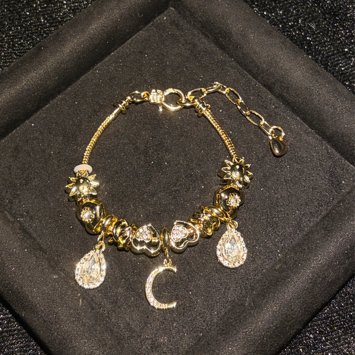 Women's Gold-Tone Mixed Charm Beaded Bracelet - A-Z Initial Letters Available, Fashion Costume Jewelry Gift