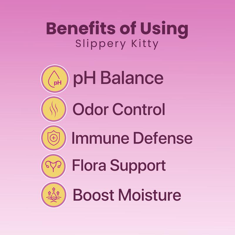 Slippery Kitty Feminine Probiotic + Moisture Gummies - All in One Solution with Slippery Elm 60 Count Pineapple Flavor