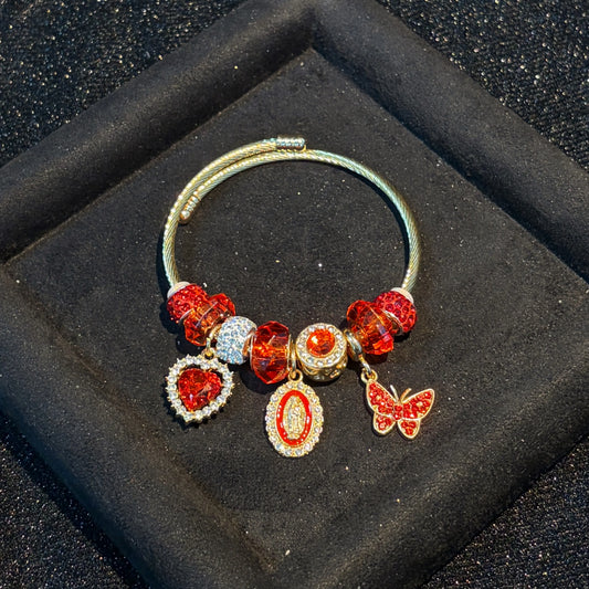Women's Gold-Tone Virgin Mary Butterfly Heart Charm Adjustable Wire Cuff Bangle - Open Bracelet with Sparkling Crystal Beads-Pink, Red， Religious Costume Jewelry Gift