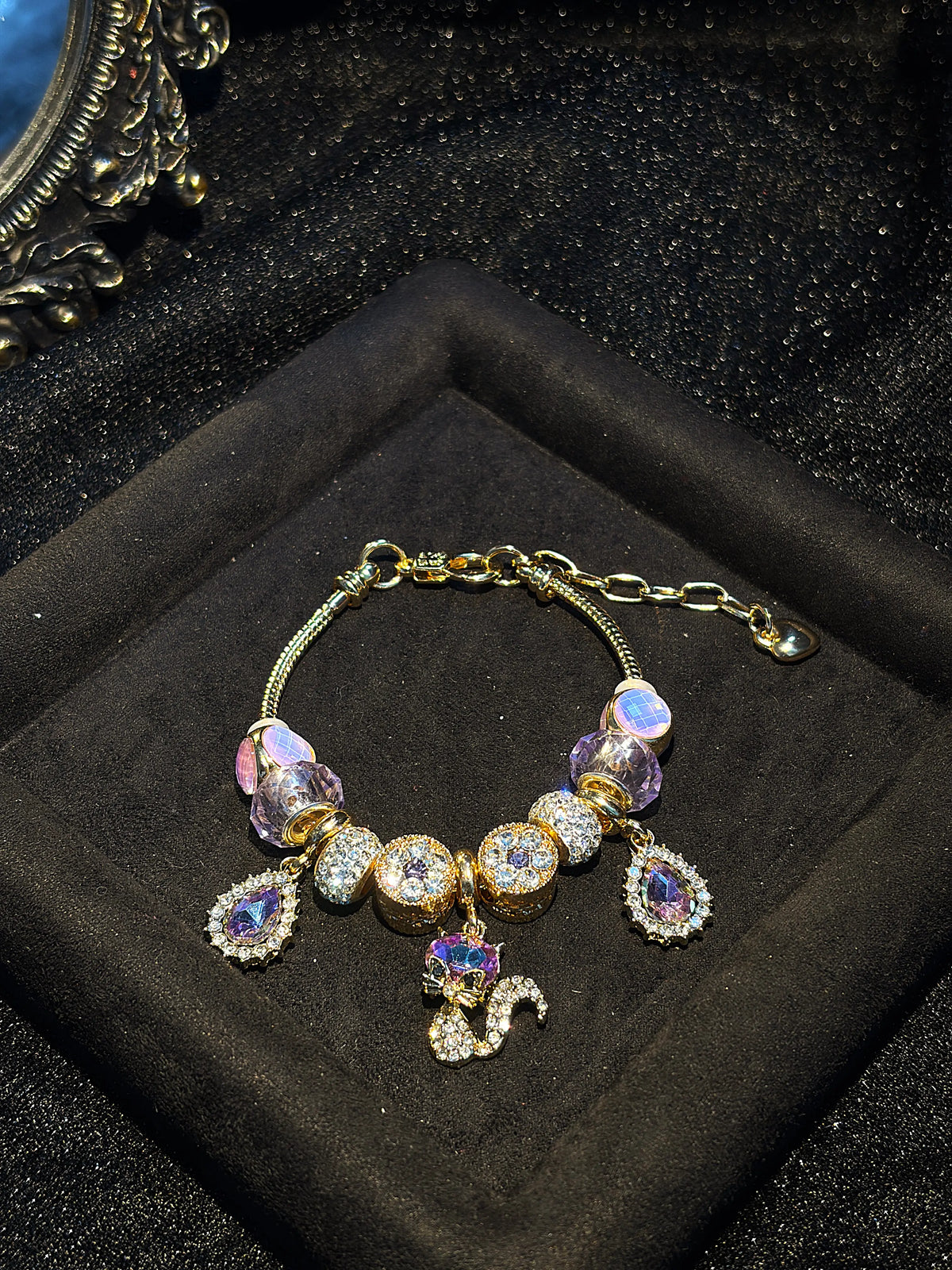 Women’s Sparkling Fox Charm Beaded Bracelet, Multicolor Crystal Rhinestone Snake Chain Bracelet, Dainty Statement Jewelry Gift for Women & Teen Girls