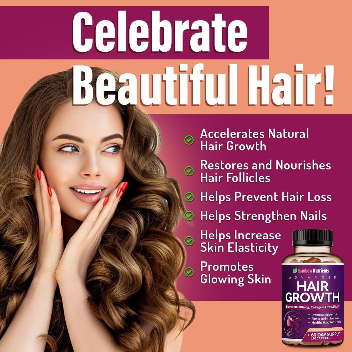 Hair Growth Vitamins for Women | Biotin 10,000Mcg, Collagen, Patented Optimsm®,