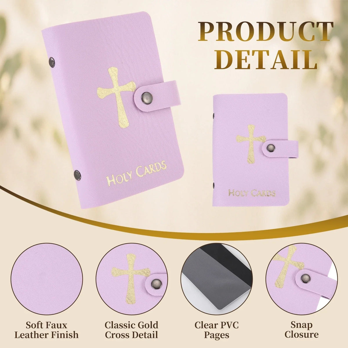 Prayer Card Holder, PU Collector Holder Portable, Purple 1Pcs