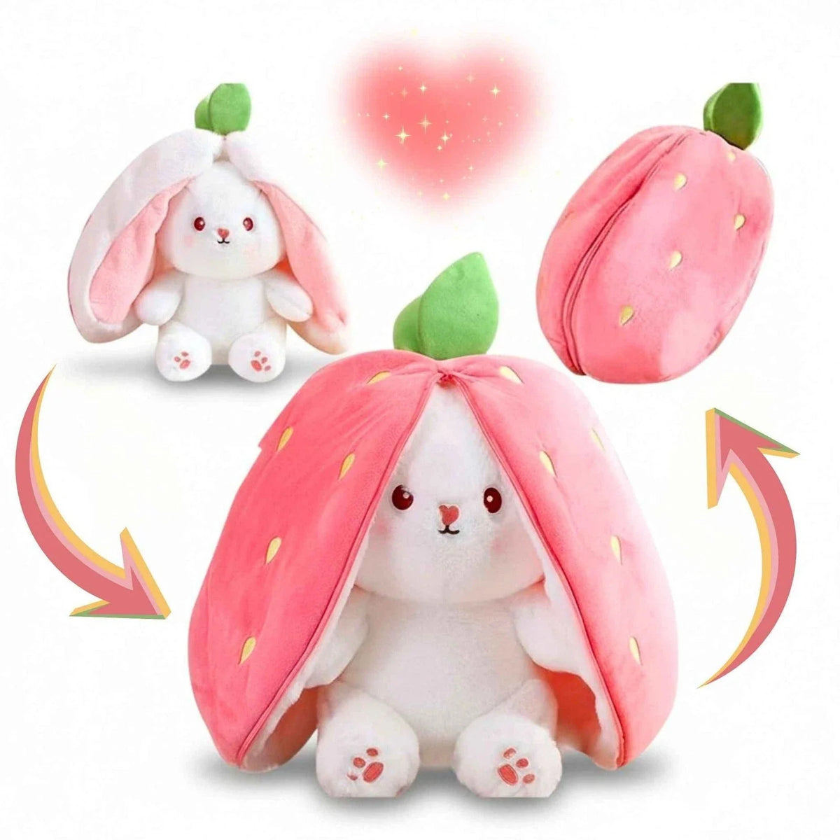 18cm Mini Transforming Bunny Plush Toy, Cute Soft Rabbit Doll with Pink Floppy Ears, Small Gift for Kids