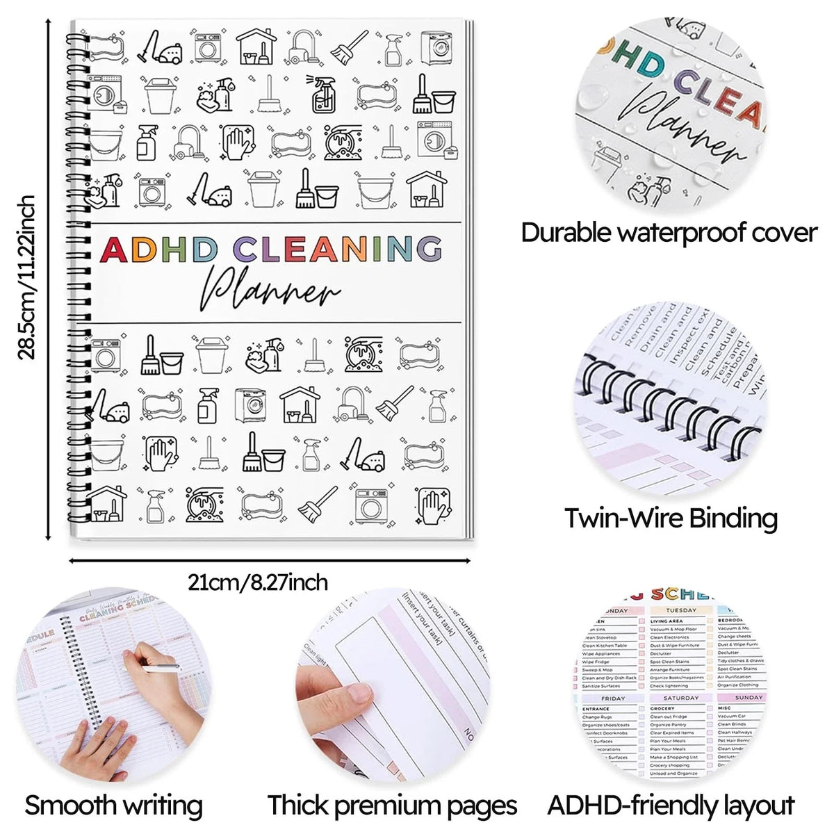 ADHD Cleaning Planner for Adults, Schedule and Letter, White