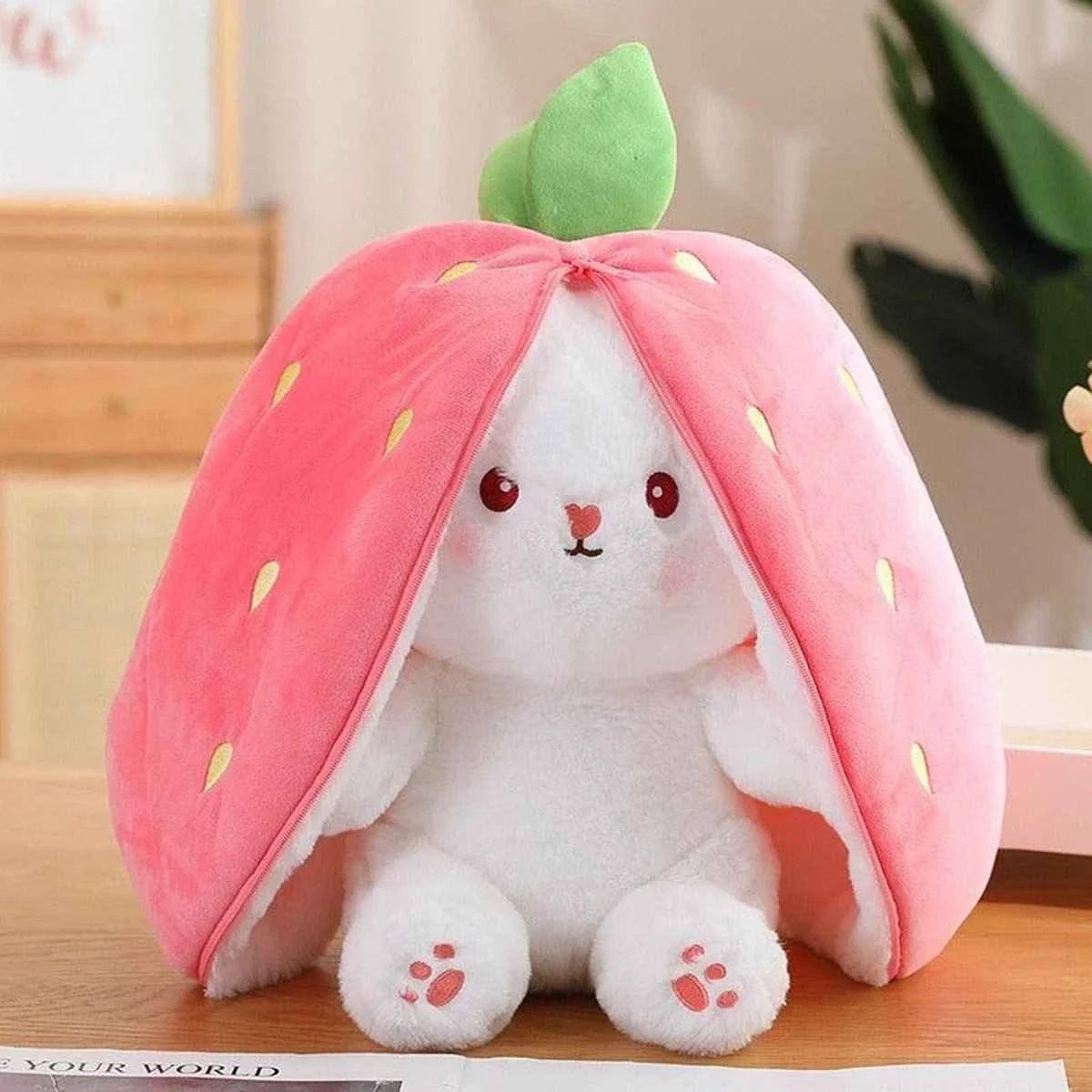 18cm Mini Transforming Bunny Plush Toy, Cute Soft Rabbit Doll with Pink Floppy Ears, Small Gift for Kids