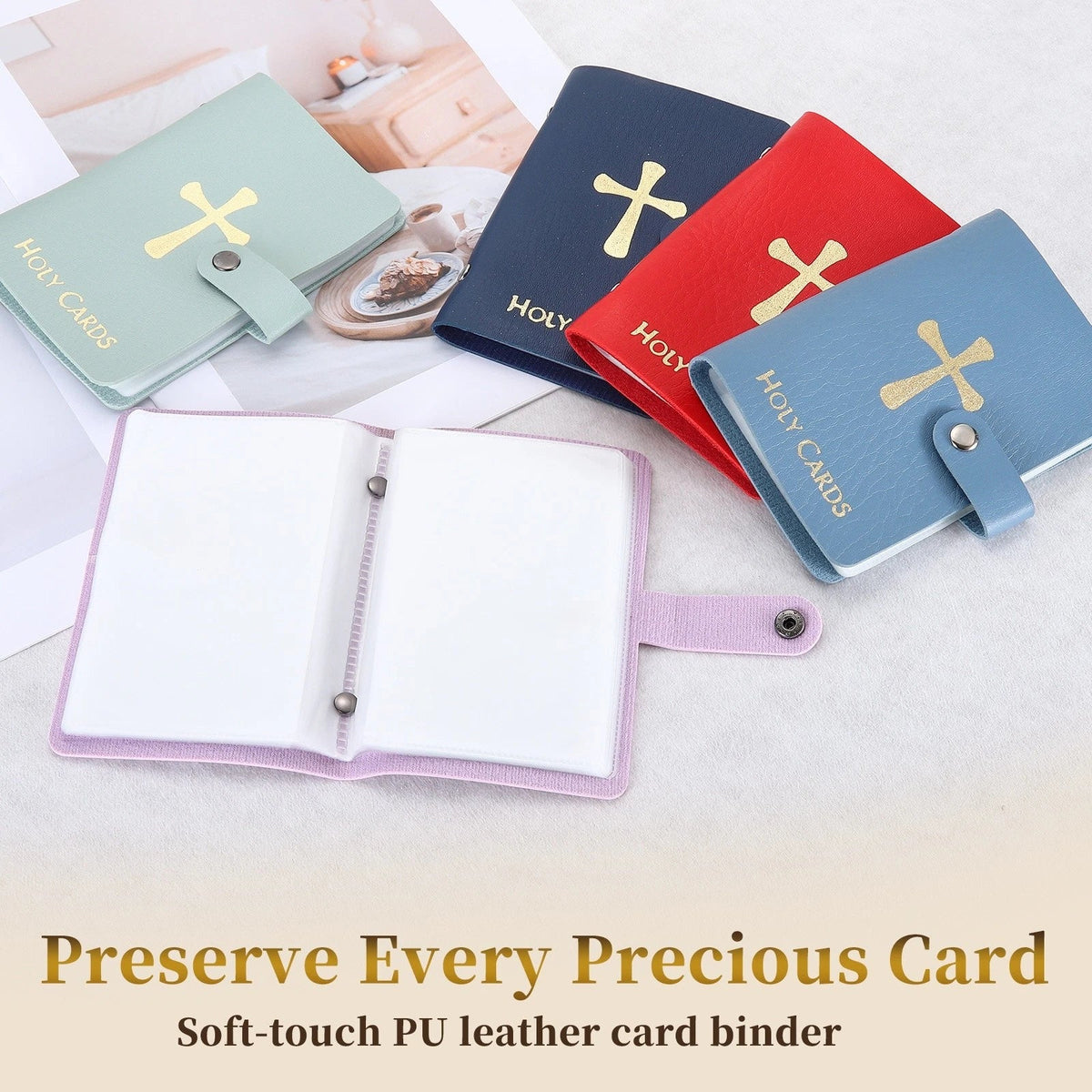 Prayer Card Holder, PU Collector Holder Portable, Purple 1Pcs