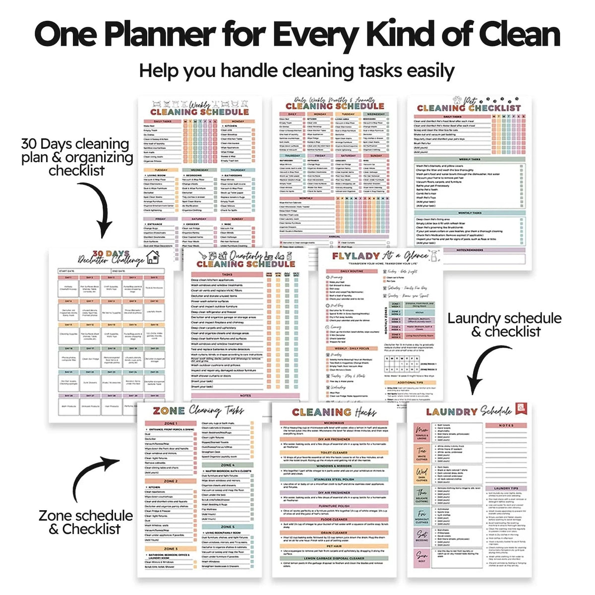 ADHD Cleaning Planner for Adults, Schedule and Letter, White