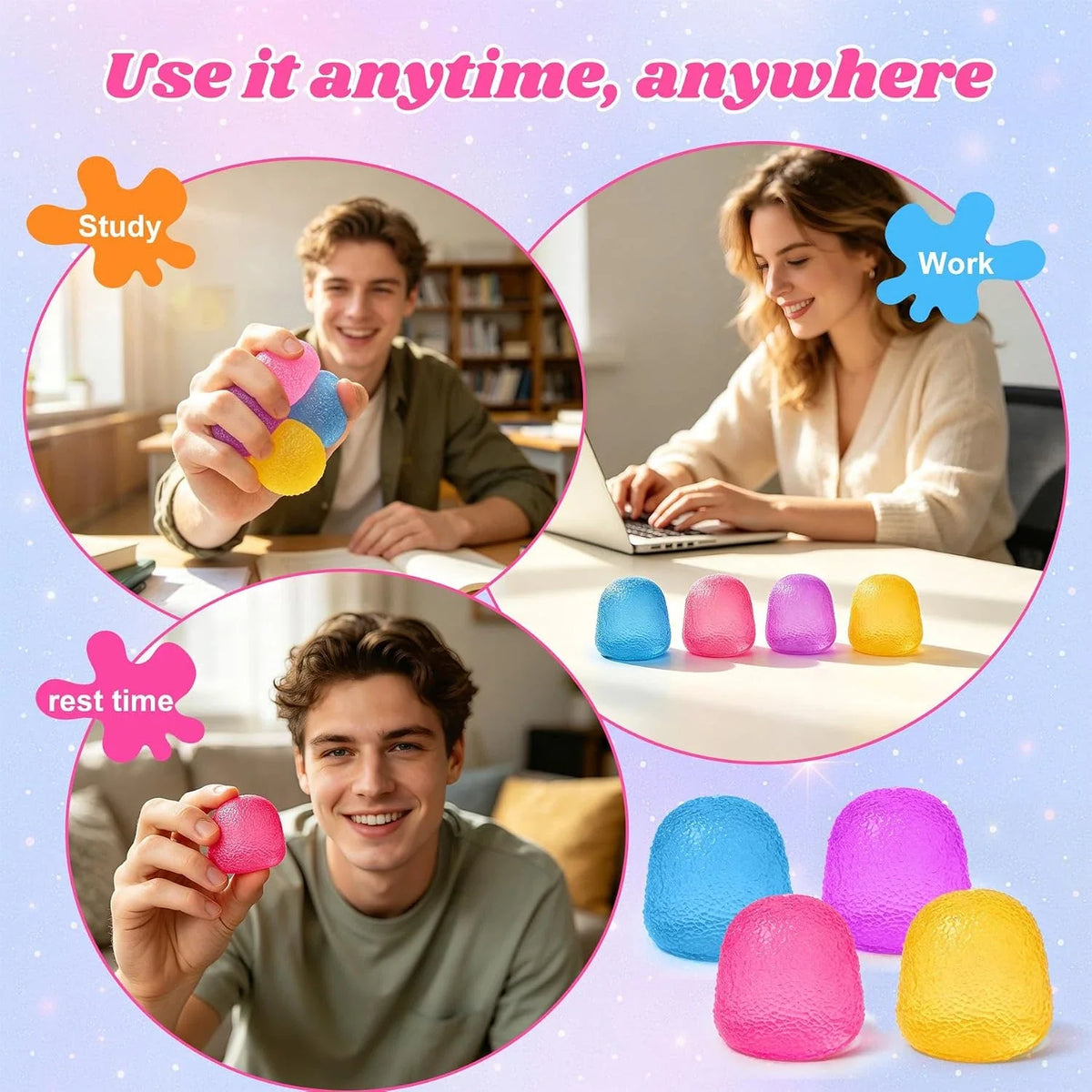 4PCS Gumdrop Squishy Toys Mini, Sweet Gel Candy Stress Ball, Sensory Squeeze Toy