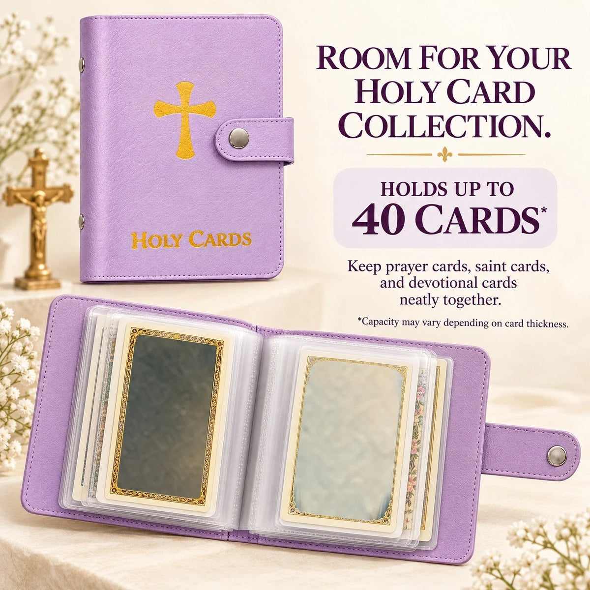 Prayer Card Holder, PU Collector Holder Portable, Purple 1Pcs