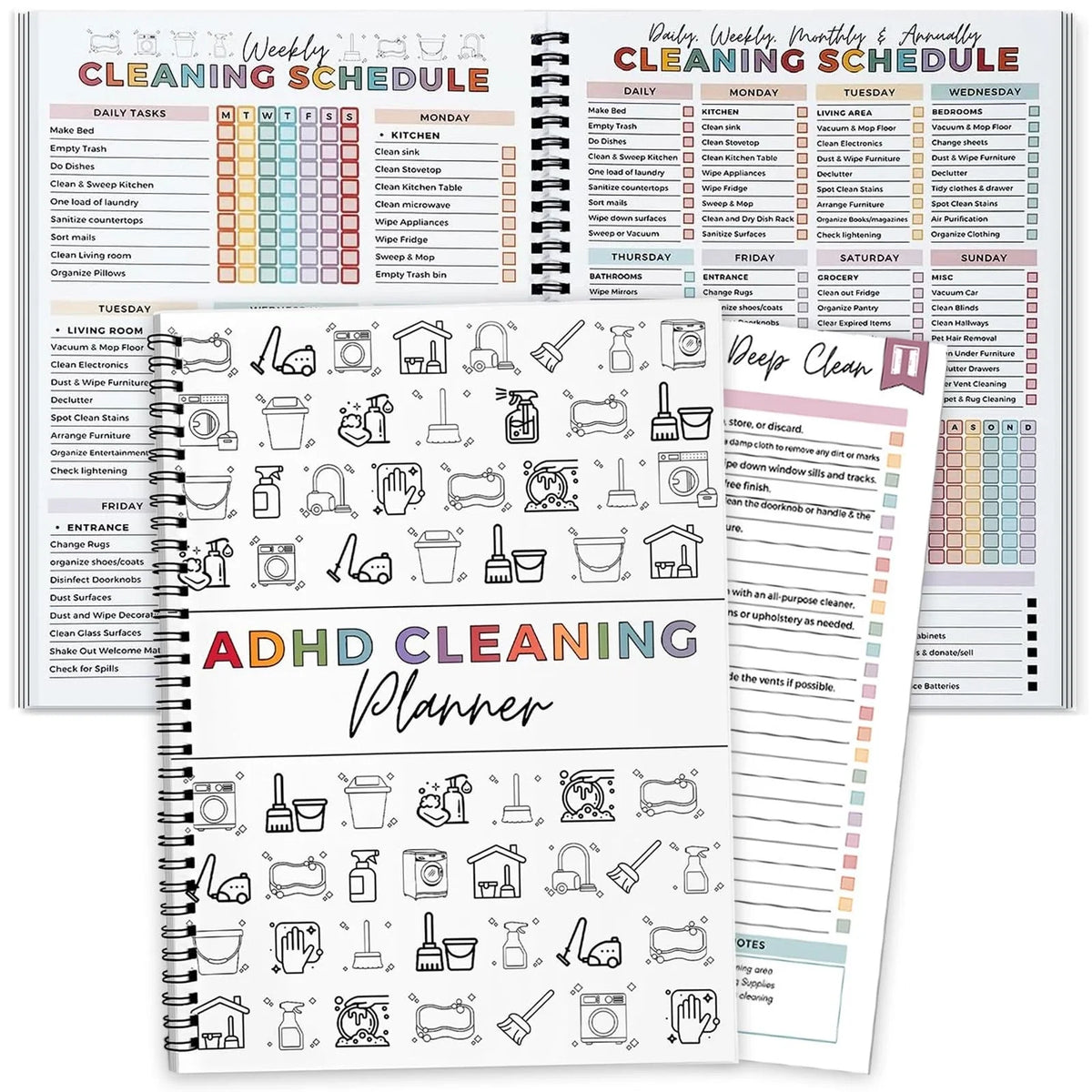 ADHD Cleaning Planner for Adults, Schedule and Letter, White