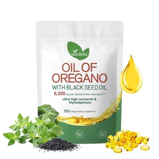 Aceite De Oregano En 300 Capsulas Con Carvacrol y Timol Black Seed Oil 6200 mg