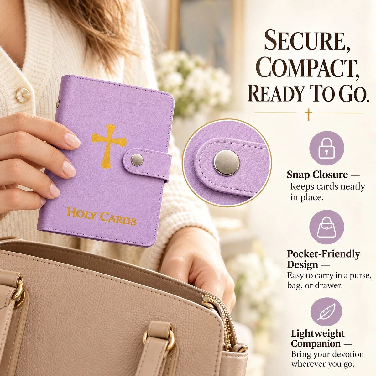 Prayer Card Holder, PU Collector Holder Portable, Purple 1Pcs