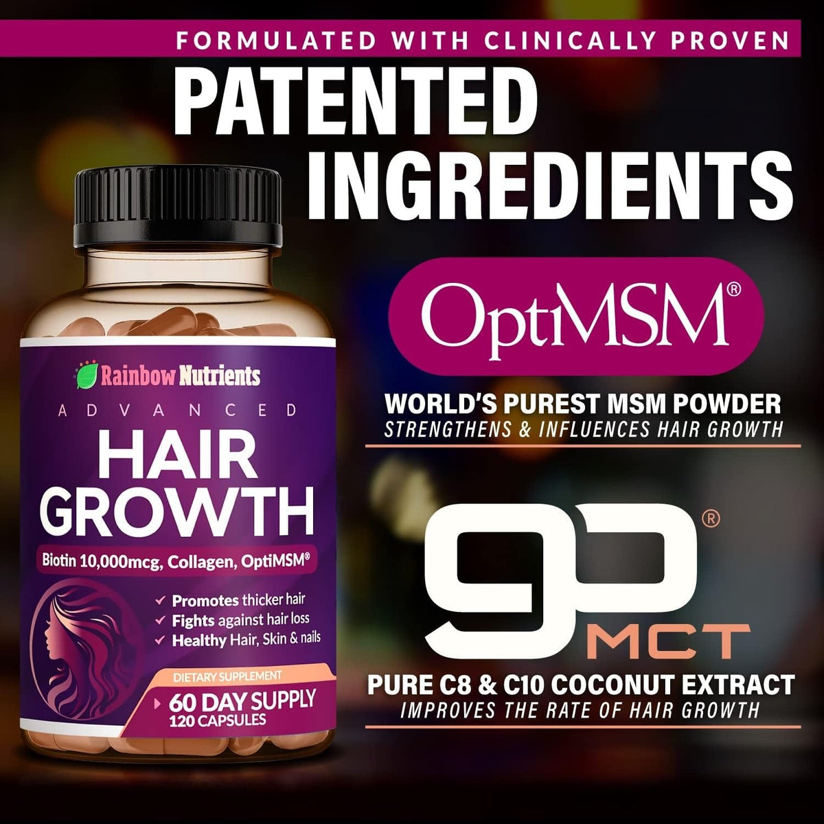 Hair Growth Vitamins for Women | Biotin 10,000Mcg, Collagen, Patented Optimsm®,