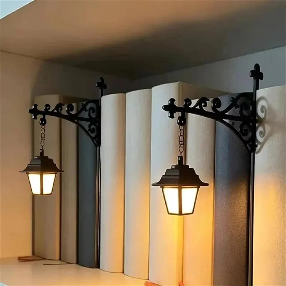 Vintage Gothic Bookshelf Lantern Decor – Hanging LED Lantern & Halloween Ghost Book Nook Ornament